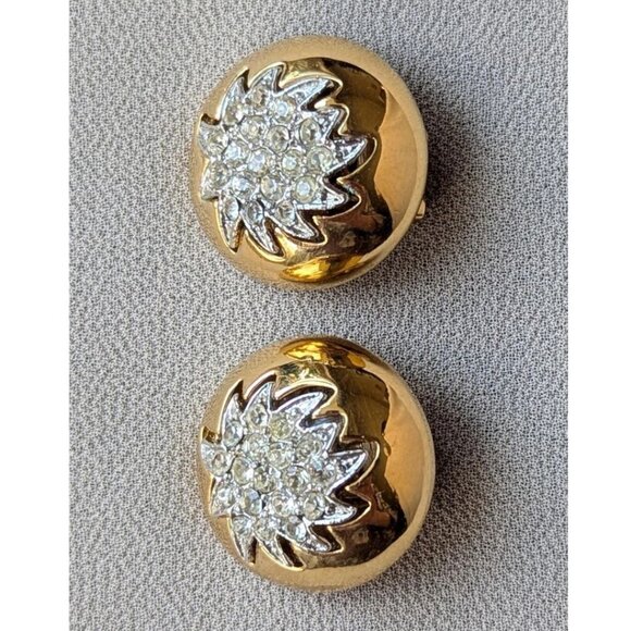 Vintage VENDOME Gold Tone Rhinestones Clip on Earrings - Picture 2 of 6